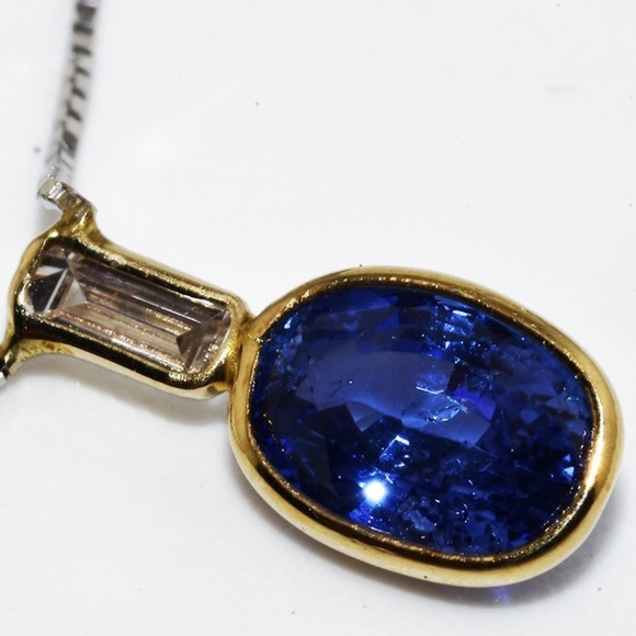 $1,900 10K/14K Gold 1.21CT Natural Ceylon Sapphire & Diamond 2-Stone Necklace - Picture 5 of 7